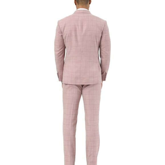 Pink Windowpane Peak Lapel Double Breasted Stacy Adams Men's Suit - Picture 3 of 4